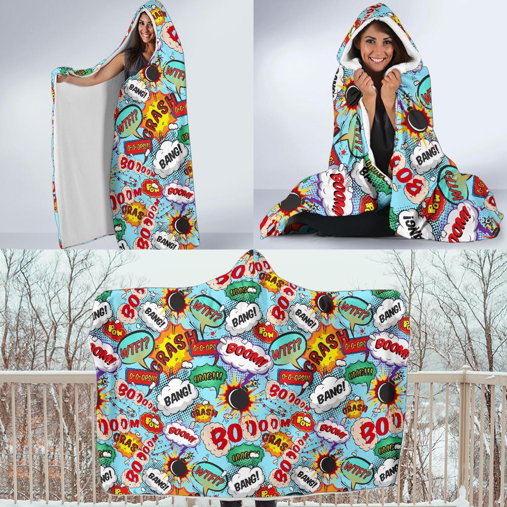 Comic Book Strip Pattern Print Hooded Blanket-grizzshop