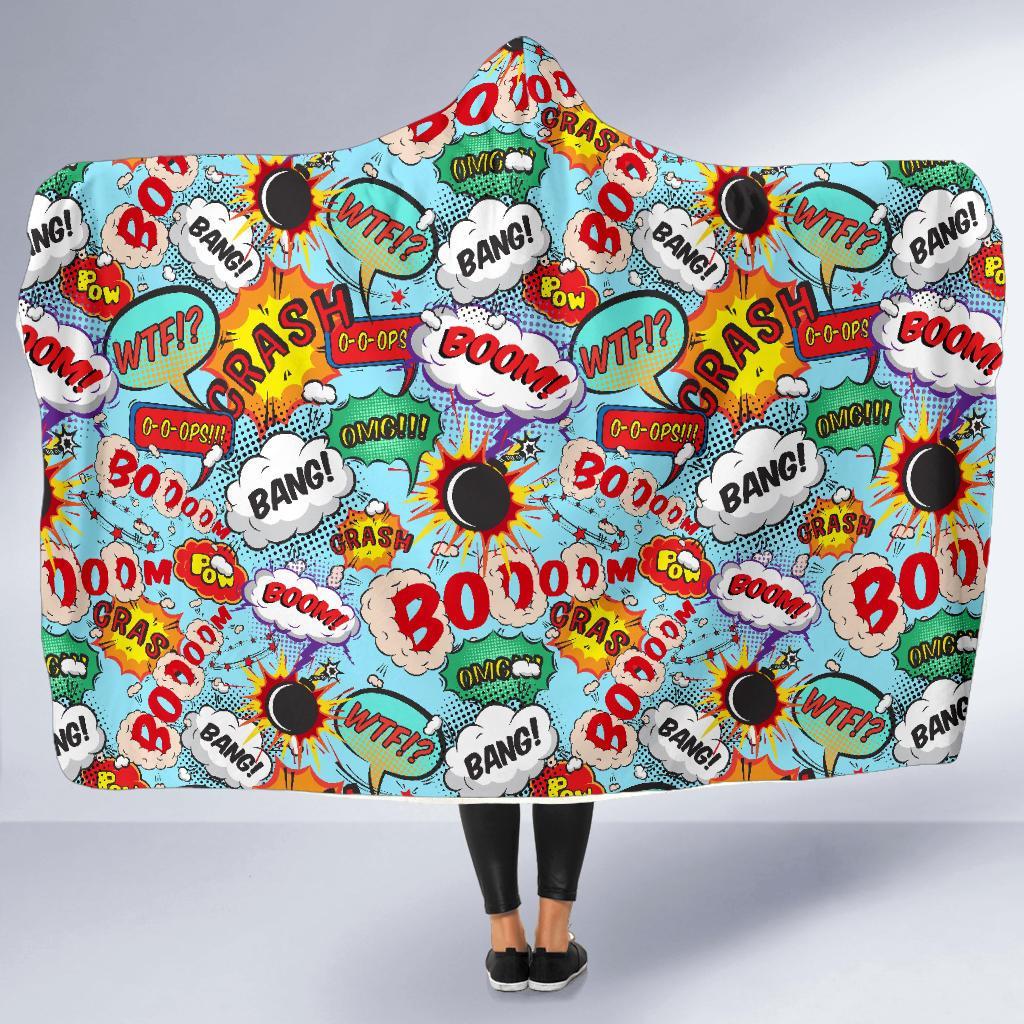 Comic Book Strip Pattern Print Hooded Blanket-grizzshop