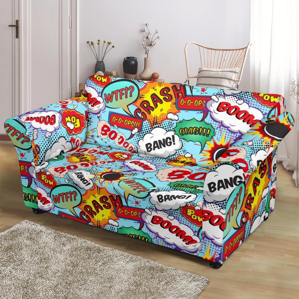 Comic Book Strip Pattern Print Loveseat Cover-grizzshop