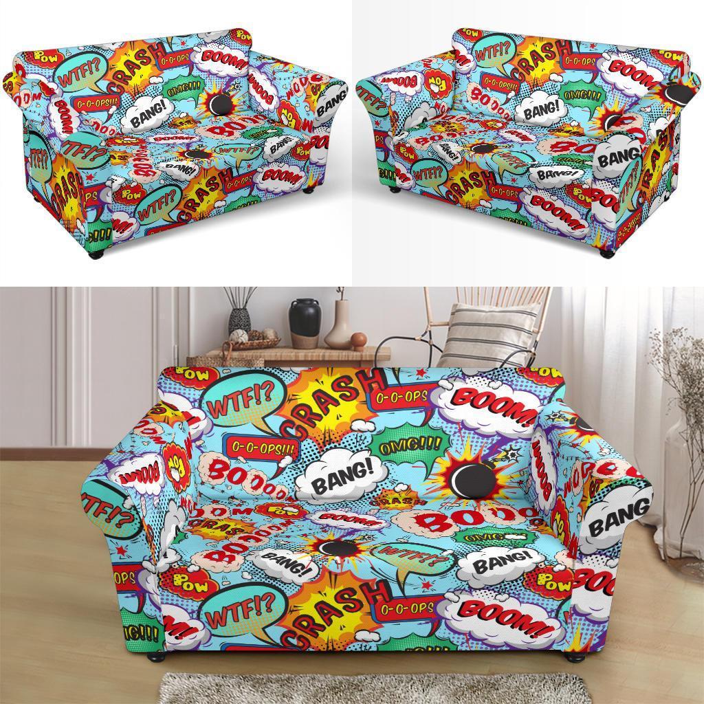 Comic Book Strip Pattern Print Loveseat Cover-grizzshop