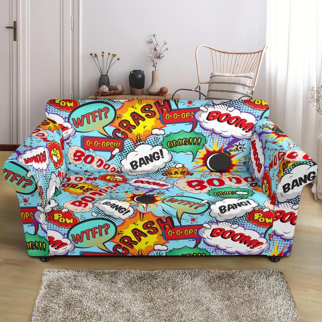 Comic Book Strip Pattern Print Loveseat Cover-grizzshop