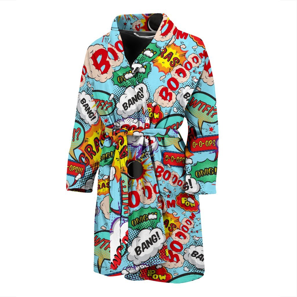 Comic Book Strip Pattern Print Men Long Robe-grizzshop