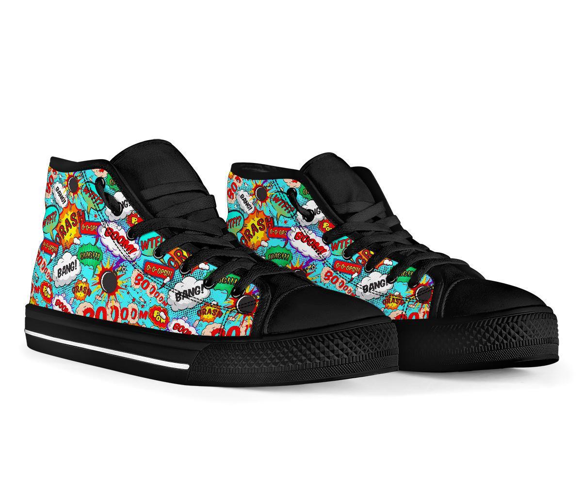 Comic Book Strip Pattern Print Men Women's High Top Shoes-grizzshop