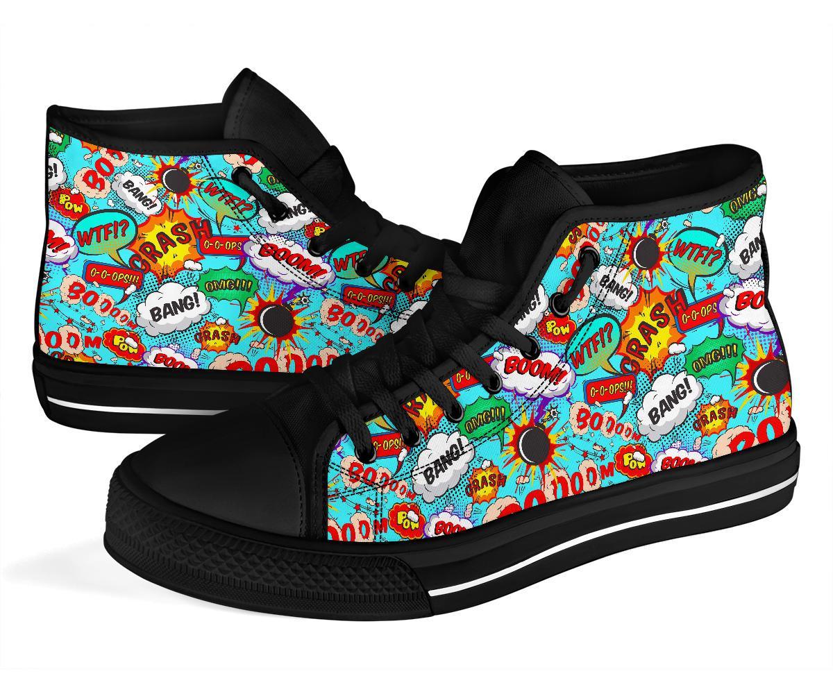 Comic Book Strip Pattern Print Men Women's High Top Shoes-grizzshop