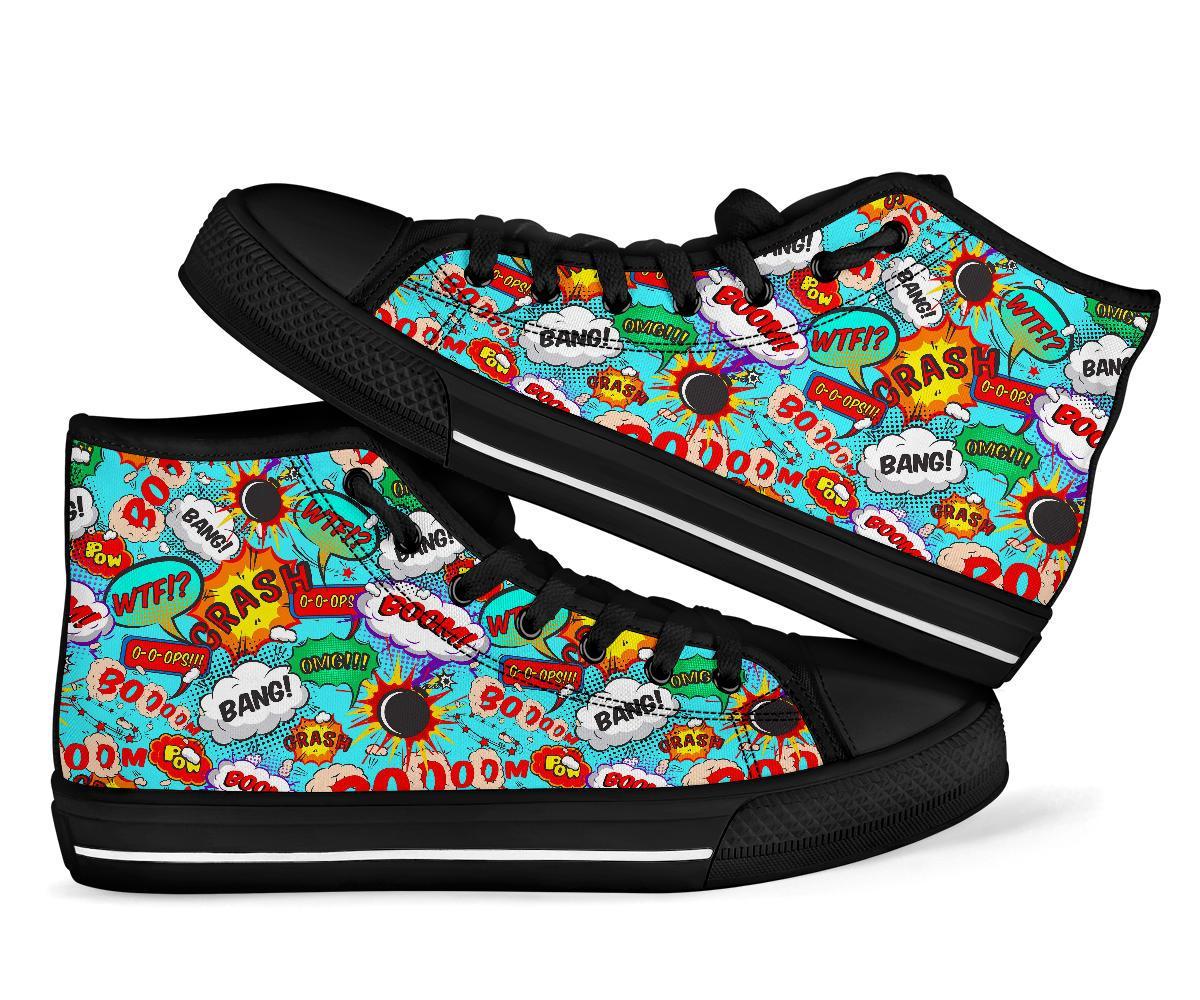 Comic Book Strip Pattern Print Men Women's High Top Shoes-grizzshop