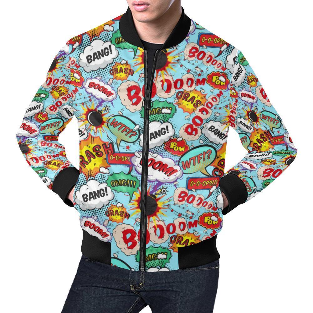 Comic Book Strip Pattern Print Men's Bomber Jacket-grizzshop