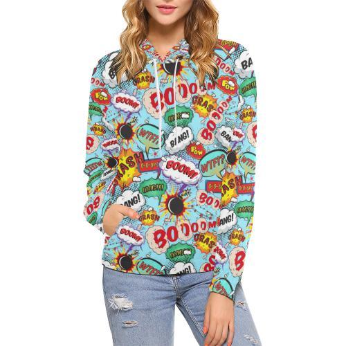 Comic Book Strip Pattern Print Women Pullover Hoodie-grizzshop