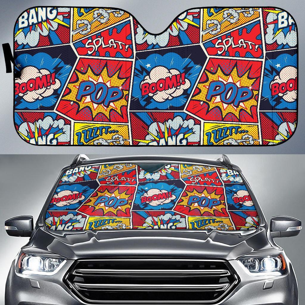 Comic Strip Book Pattern Print Car Sun Shade-grizzshop