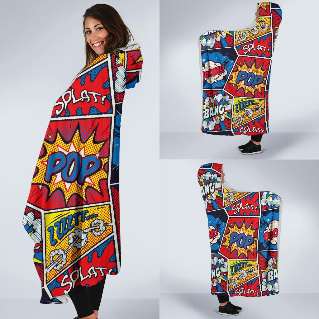 Comic Strip Book Pattern Print Hooded Blanket-grizzshop