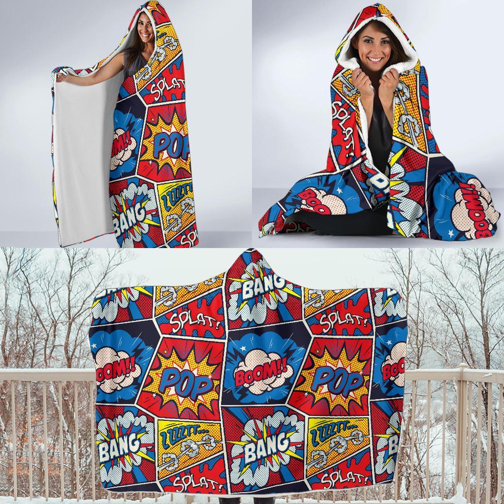 Comic Strip Book Pattern Print Hooded Blanket-grizzshop