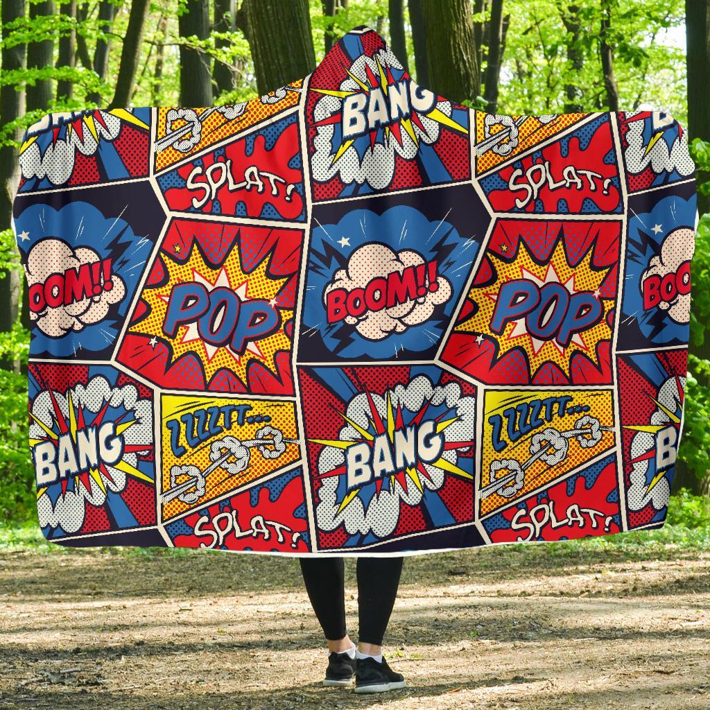 Comic Strip Book Pattern Print Hooded Blanket-grizzshop