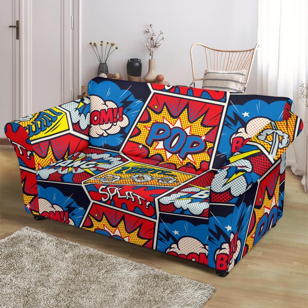 Comic Strip Book Pattern Print Loveseat Cover-grizzshop