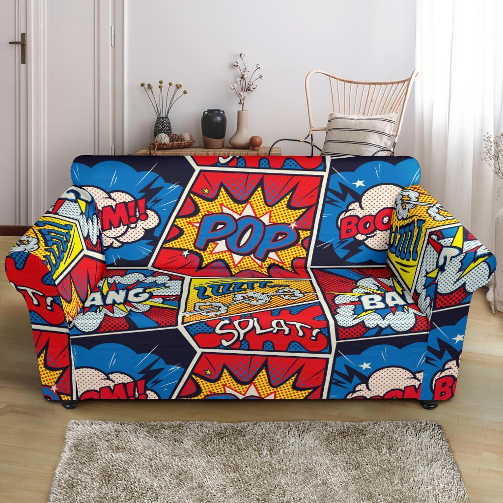 Comic Strip Book Pattern Print Loveseat Cover-grizzshop