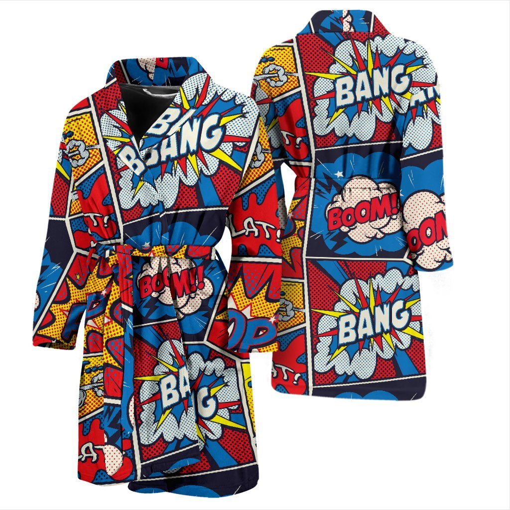 Comic Strip Book Pattern Print Men Long Robe-grizzshop