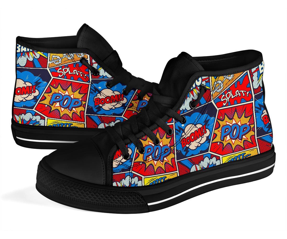 Comic Strip Book Pattern Print Men Women's High Top Shoes-grizzshop