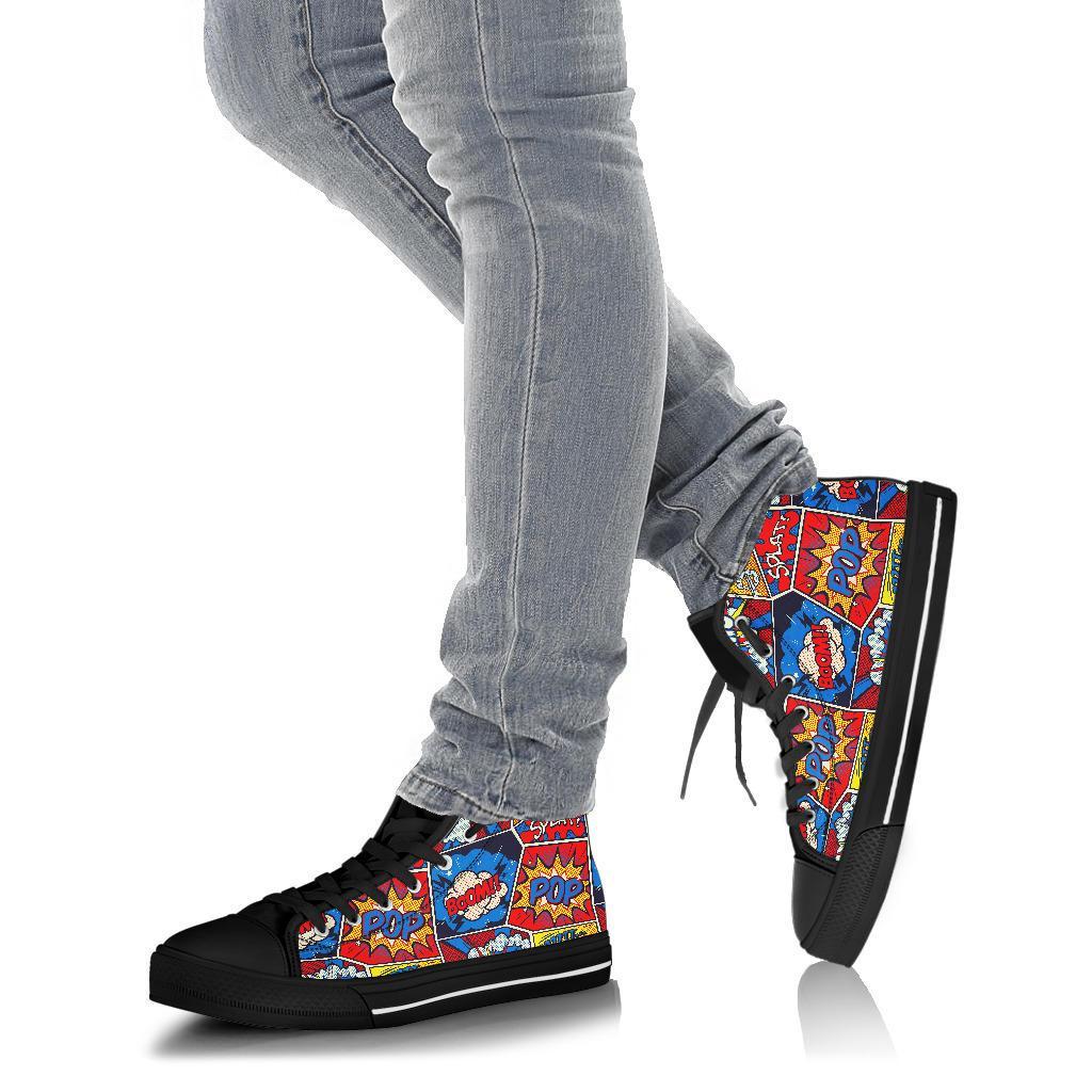 Comic Strip Book Pattern Print Men Women's High Top Shoes-grizzshop