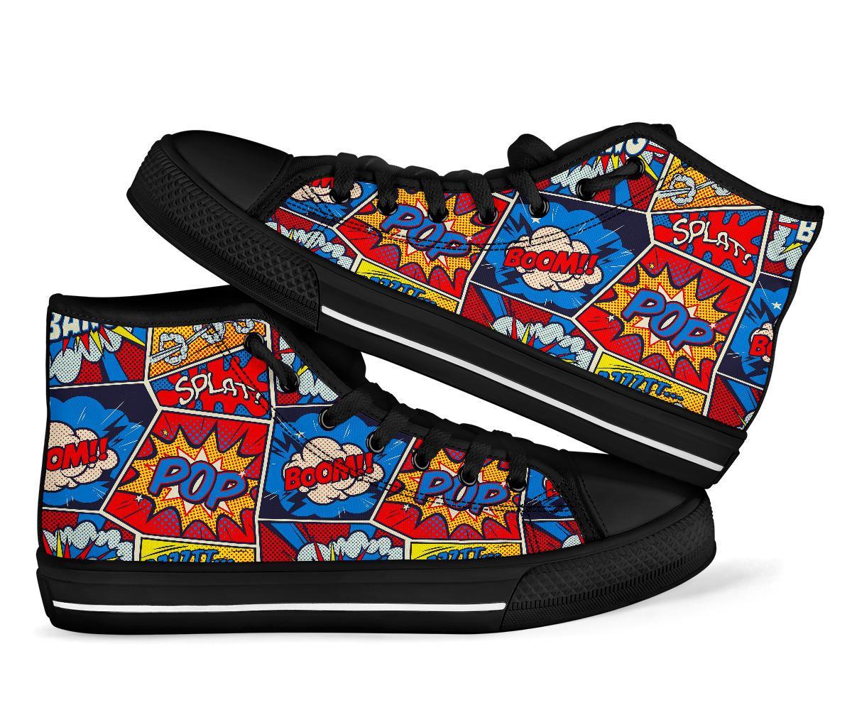 Comic Strip Book Pattern Print Men Women's High Top Shoes-grizzshop