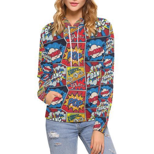 Comic Strip Book Pattern Print Women Pullover Hoodie-grizzshop