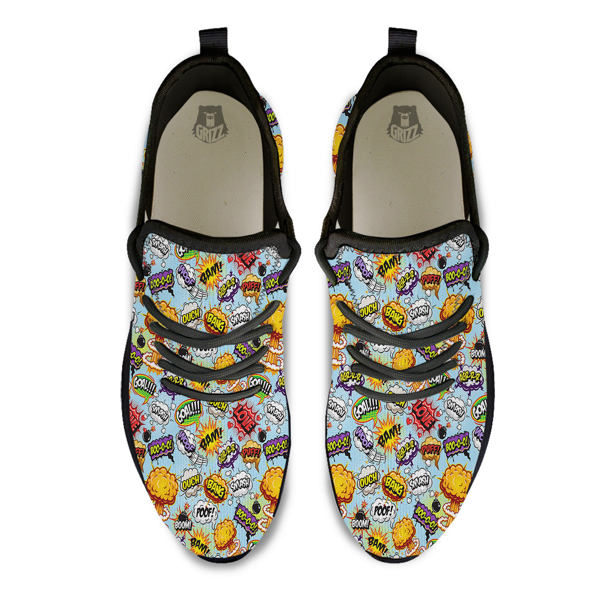 Comics Book Speech Print Pattern Black Athletic Shoes-grizzshop