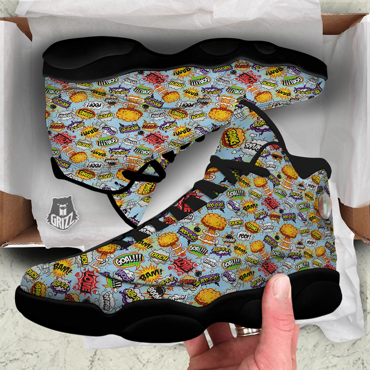 Comics Book Speech Print Pattern Black Basketball Shoes-grizzshop