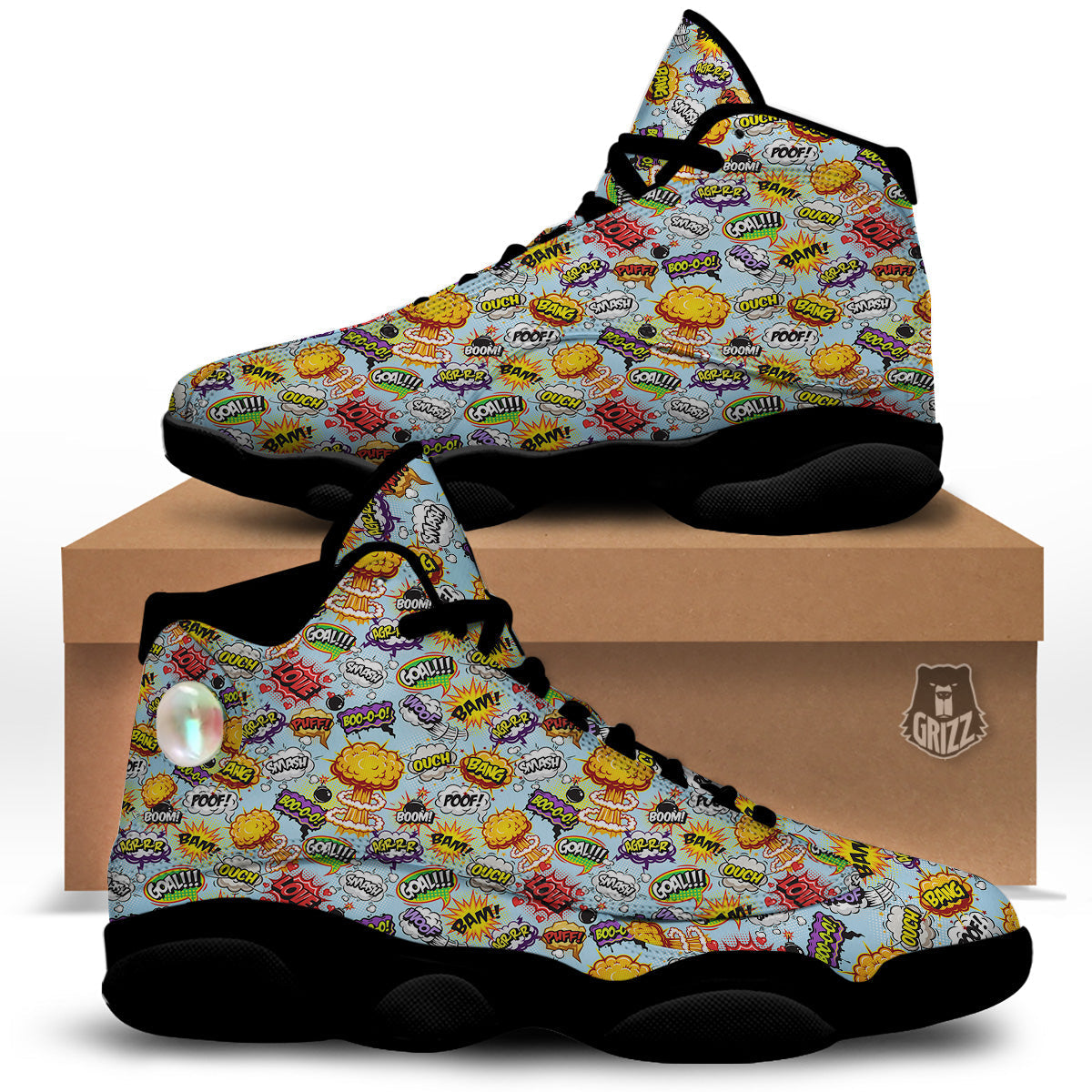 Comics Book Speech Print Pattern Black Basketball Shoes-grizzshop