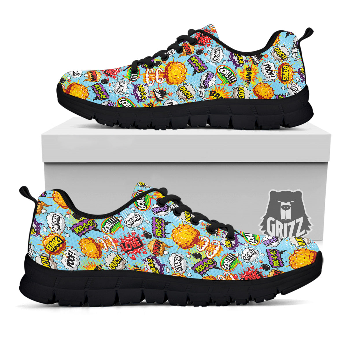 Comics Book Speech Print Pattern Black Sneaker-grizzshop