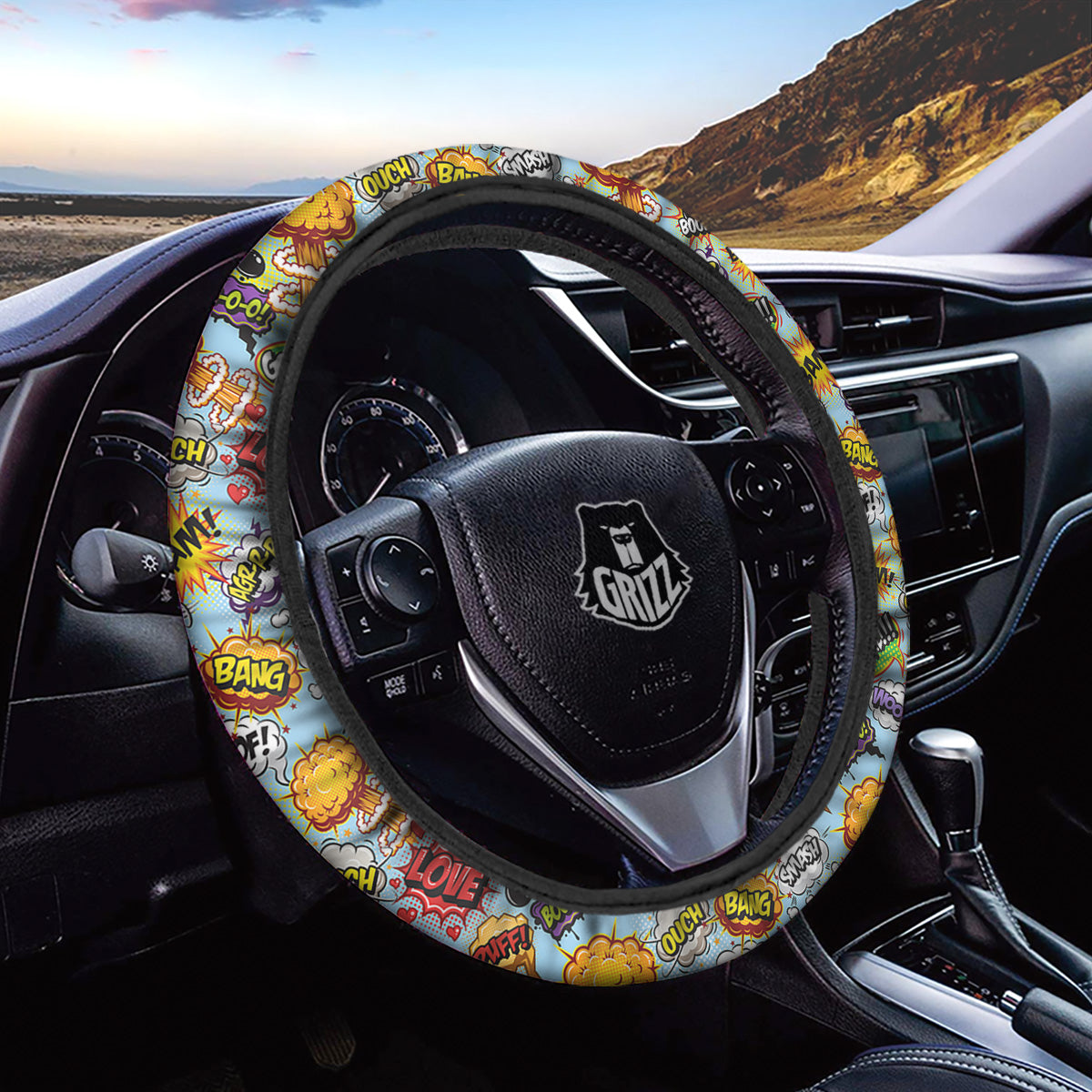 Comics Book Speech Print Pattern Car Steering Wheel Cover-grizzshop