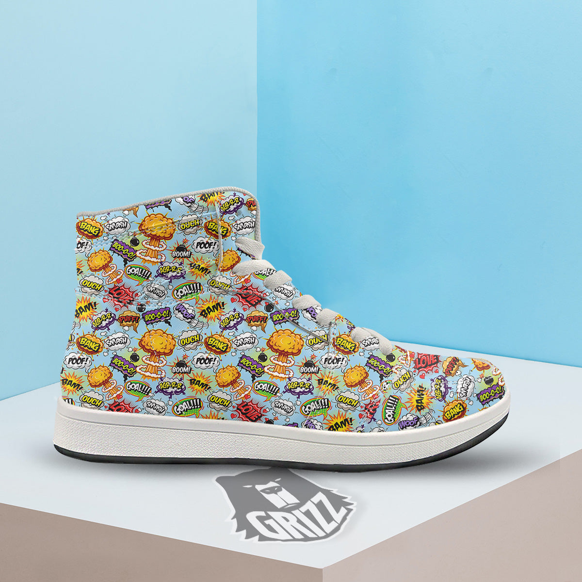 Comics Book Speech Print Pattern High Top Sneakers-grizzshop