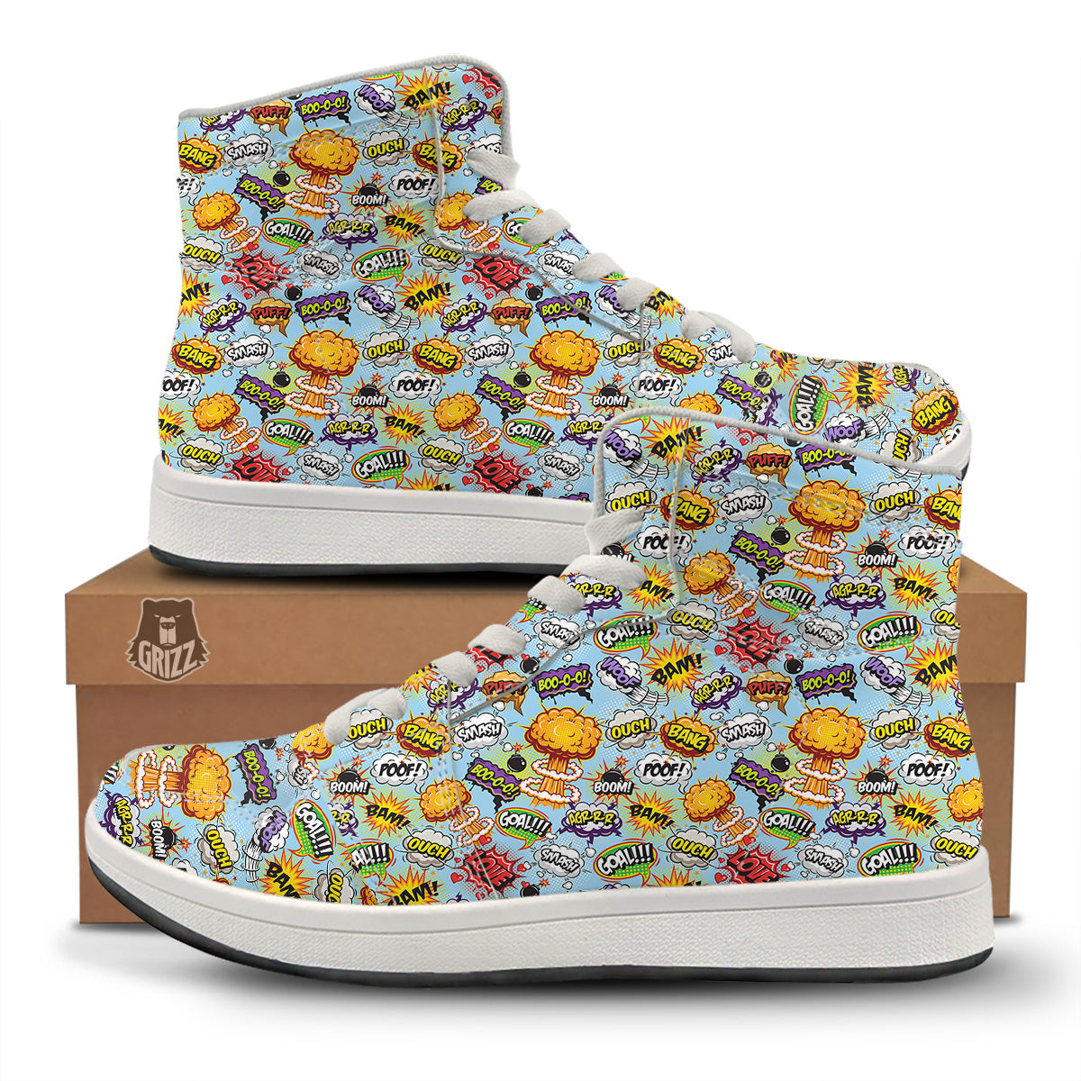 Comics Book Speech Print Pattern High Top Sneakers-grizzshop