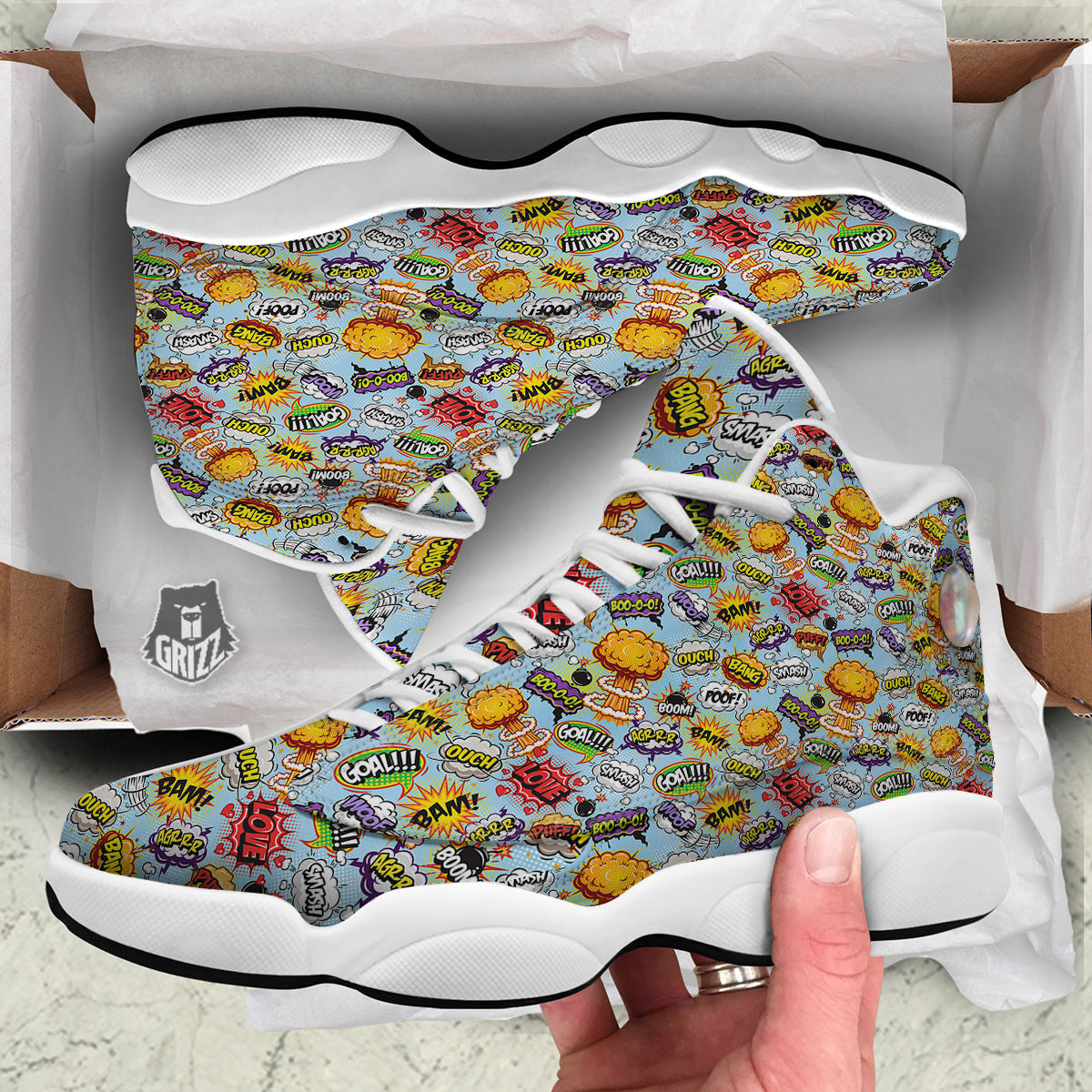 Comics Book Speech Print Pattern White Basketball Shoes-grizzshop