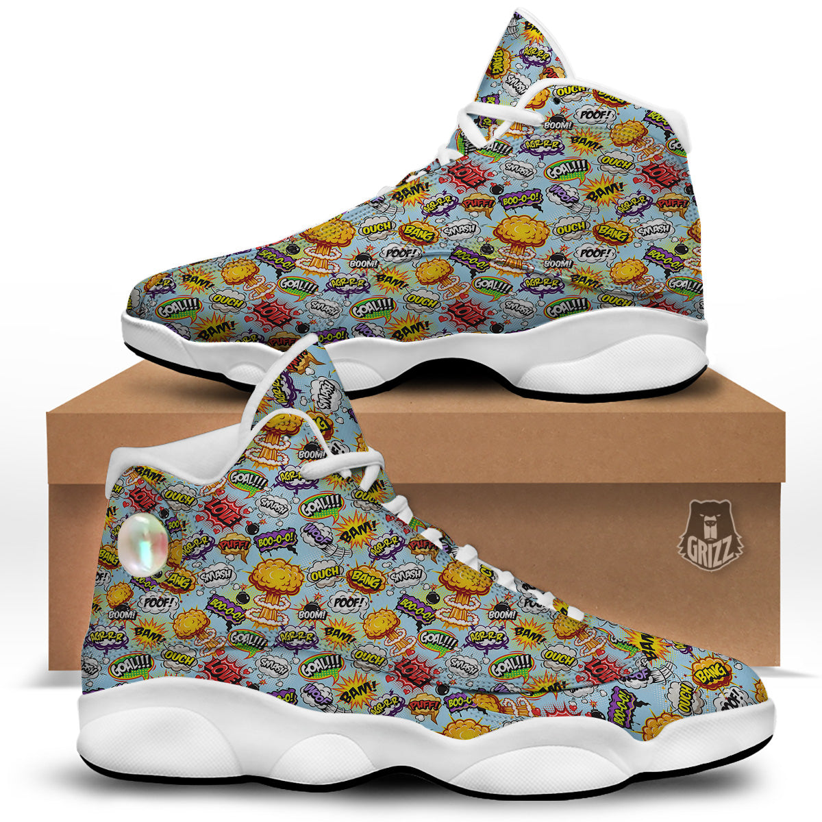 Comics Book Speech Print Pattern White Basketball Shoes-grizzshop