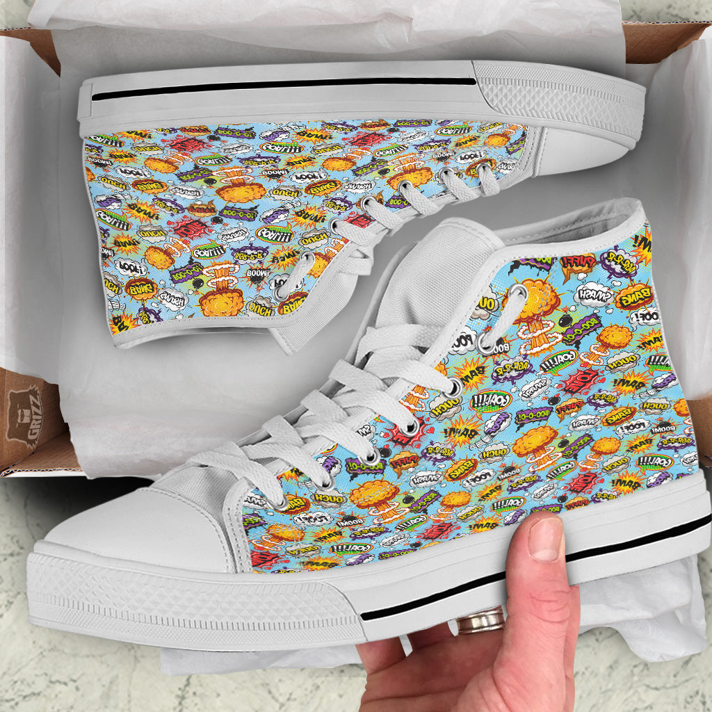 Comics Book Speech Print Pattern White High Top Shoes-grizzshop