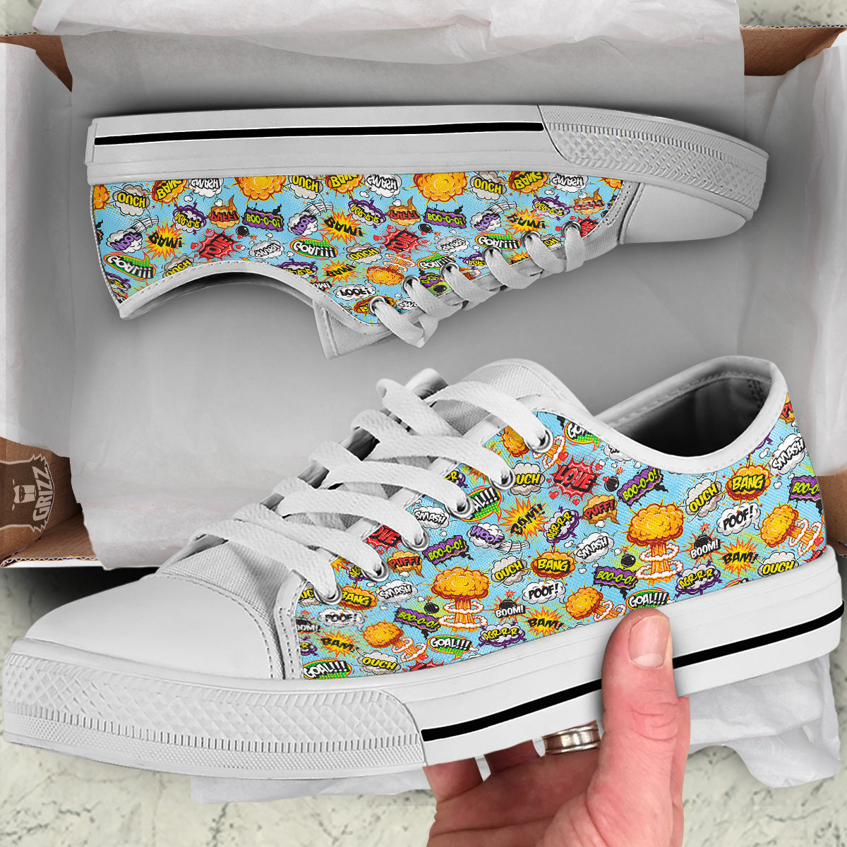 Comics Book Speech Print Pattern White Low Top Shoes-grizzshop