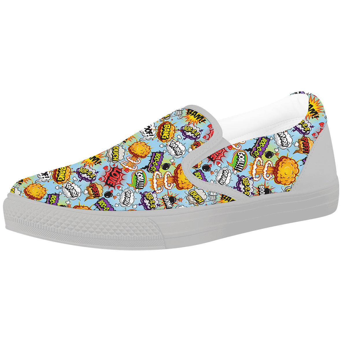 Comics Book Speech Print Pattern White Slip On Shoes-grizzshop