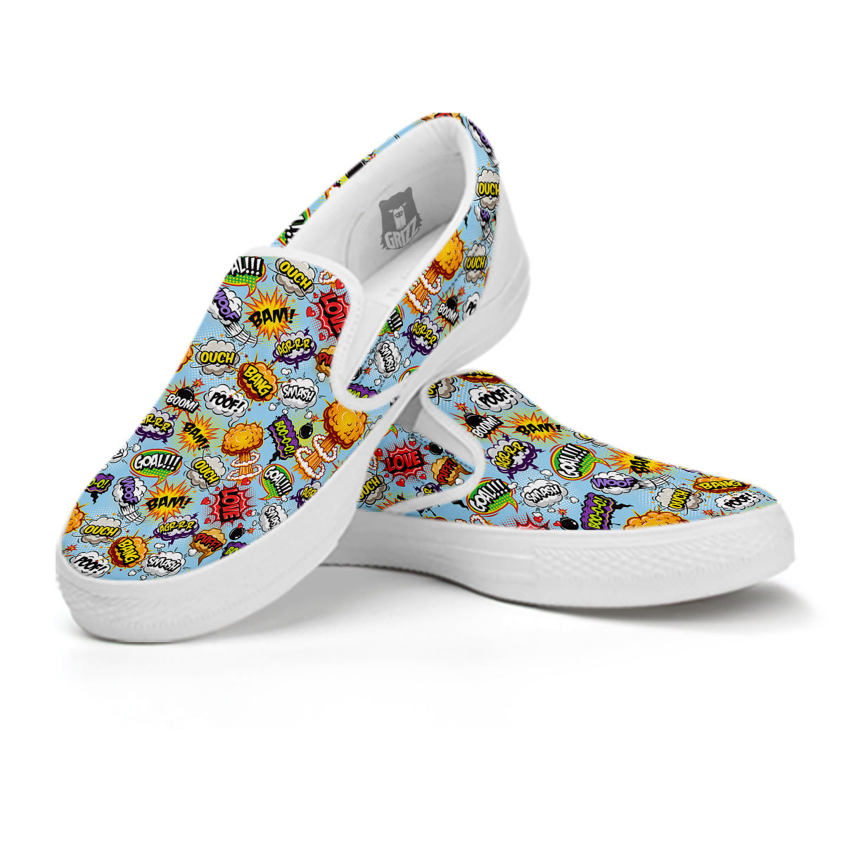 Comics Book Speech Print Pattern White Slip On Shoes-grizzshop