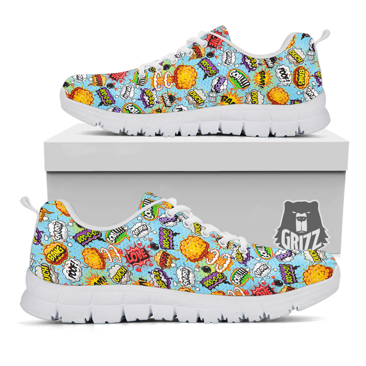 Comics Book Speech Print Pattern White Sneaker-grizzshop