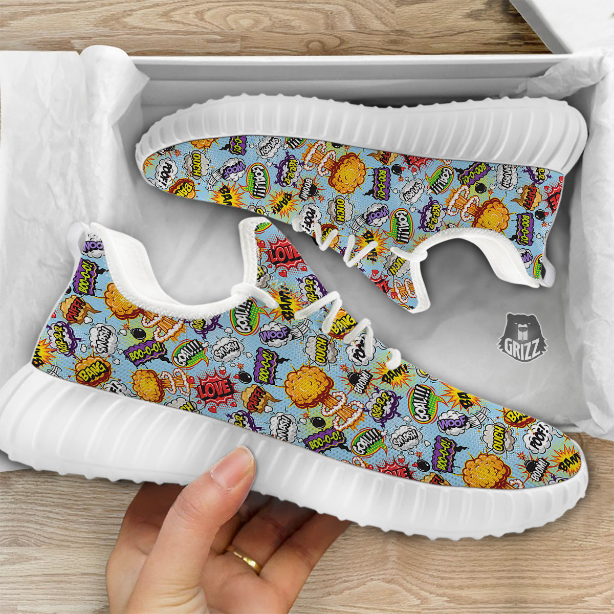 Comics Book Speech Print Pattern White Walking Shoes-grizzshop