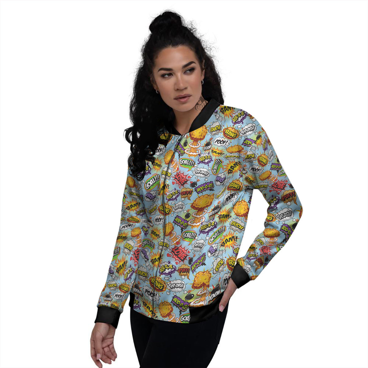Comics Book Speech Print Pattern Women's Bomber Jacket-grizzshop