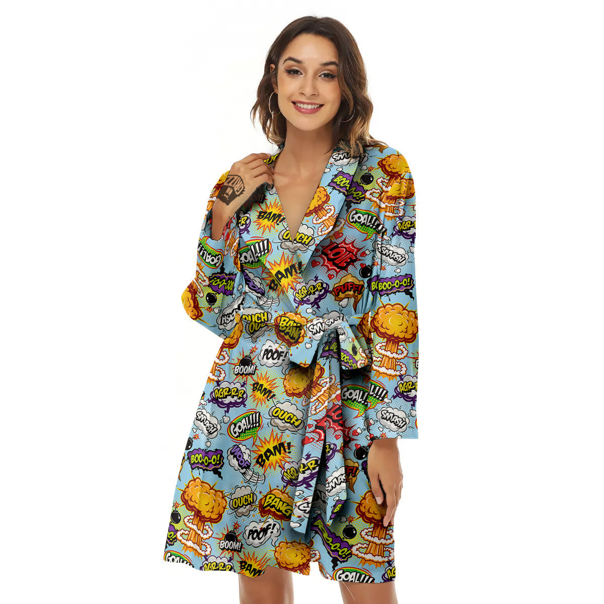 Comics Book Speech Print Pattern Women's Robe-grizzshop