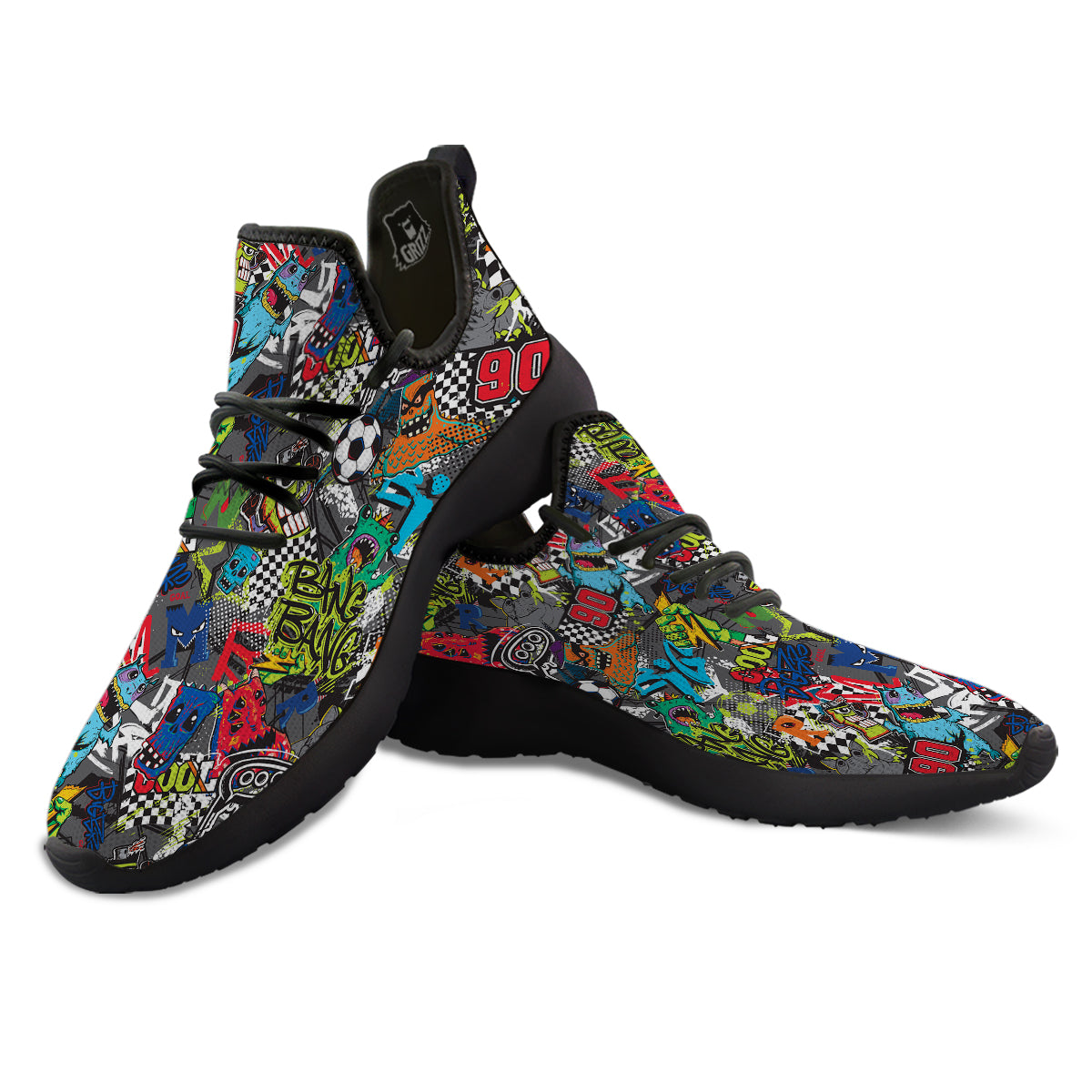 Comics Monsters Graffiti Print Pattern Black Athletic Shoes-grizzshop