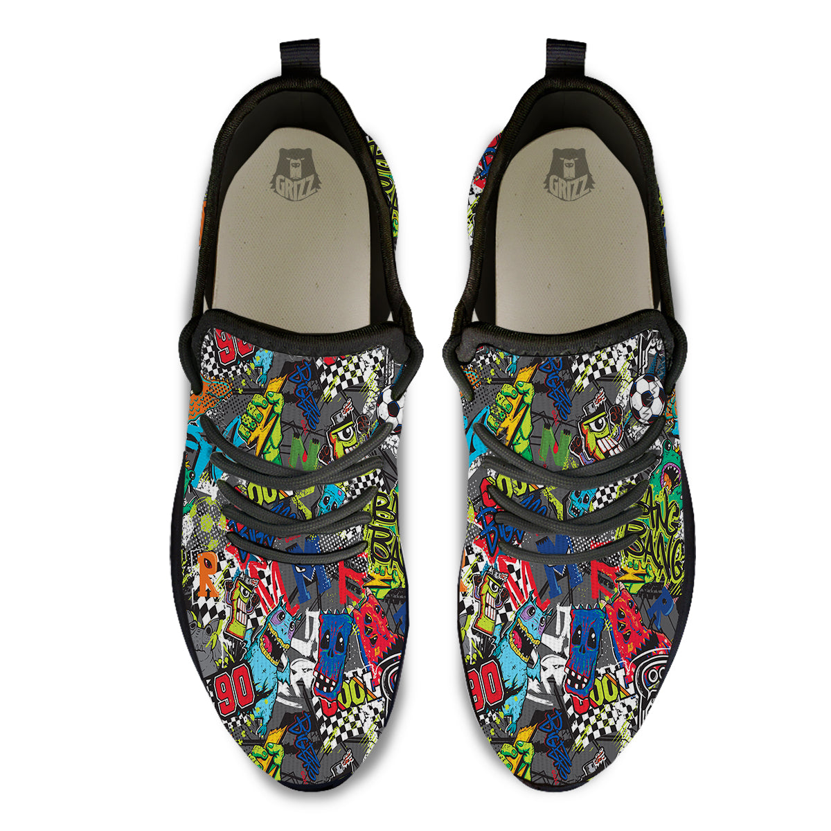 Comics Monsters Graffiti Print Pattern Black Athletic Shoes-grizzshop