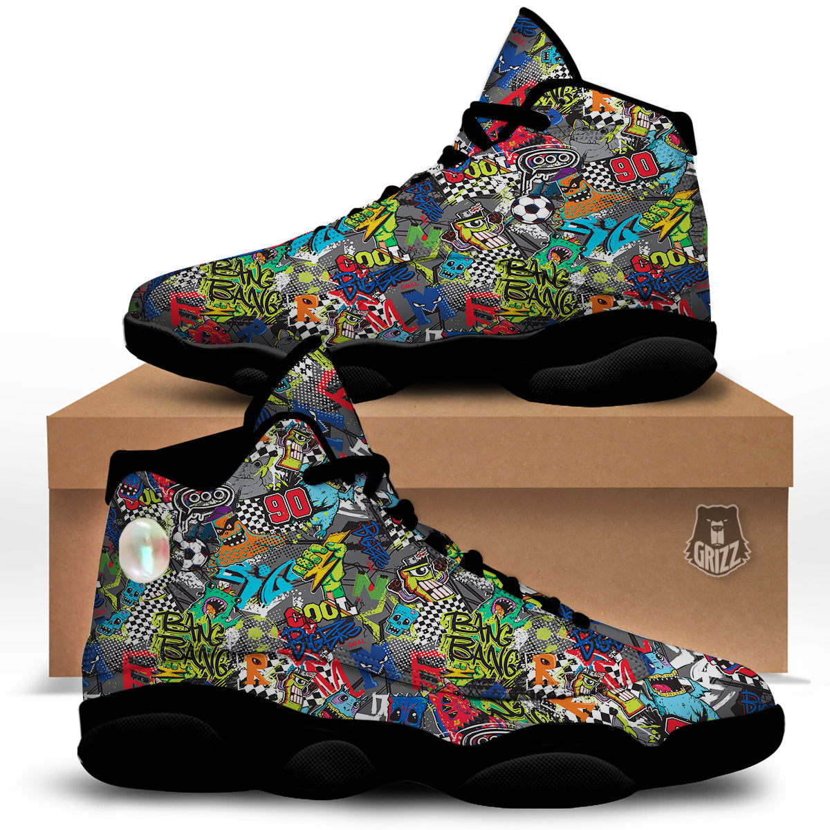 Comics Monsters Graffiti Print Pattern Black Basketball Shoes-grizzshop