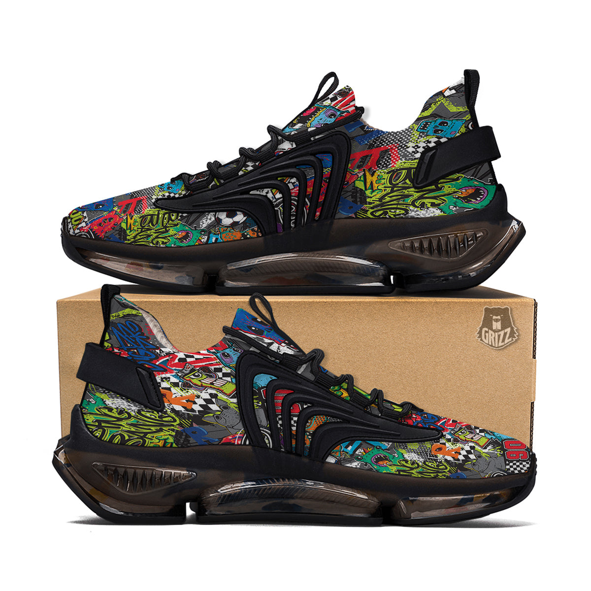 Comics Monsters Graffiti Print Pattern Black Gym Shoes-grizzshop