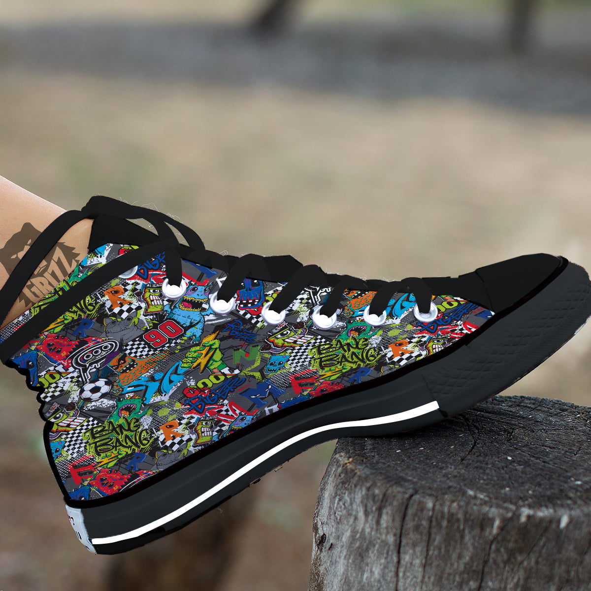 Comics Monsters Graffiti Print Pattern Black High Top Shoes-grizzshop