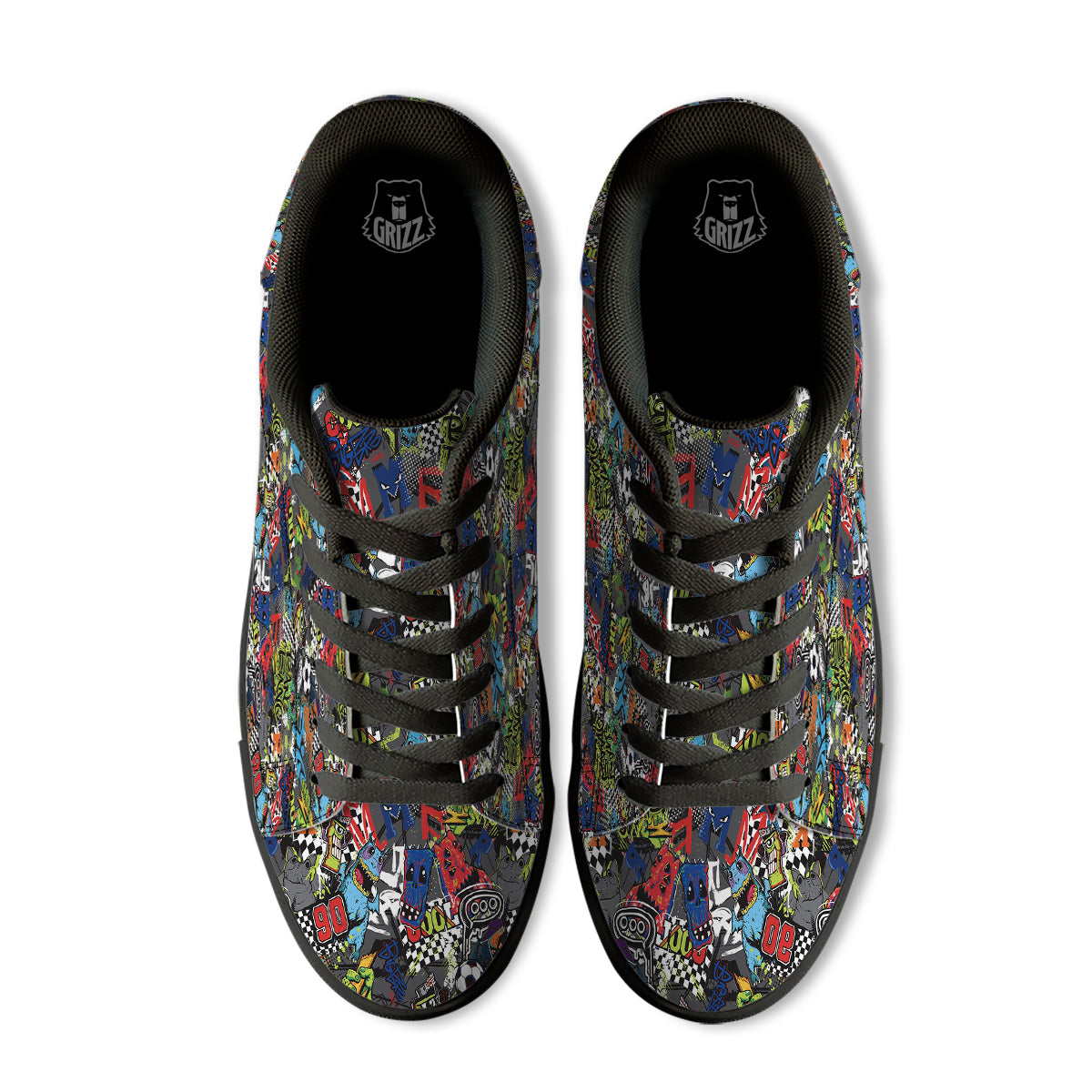 Comics Monsters Graffiti Print Pattern Black Low Top Sneakers-grizzshop