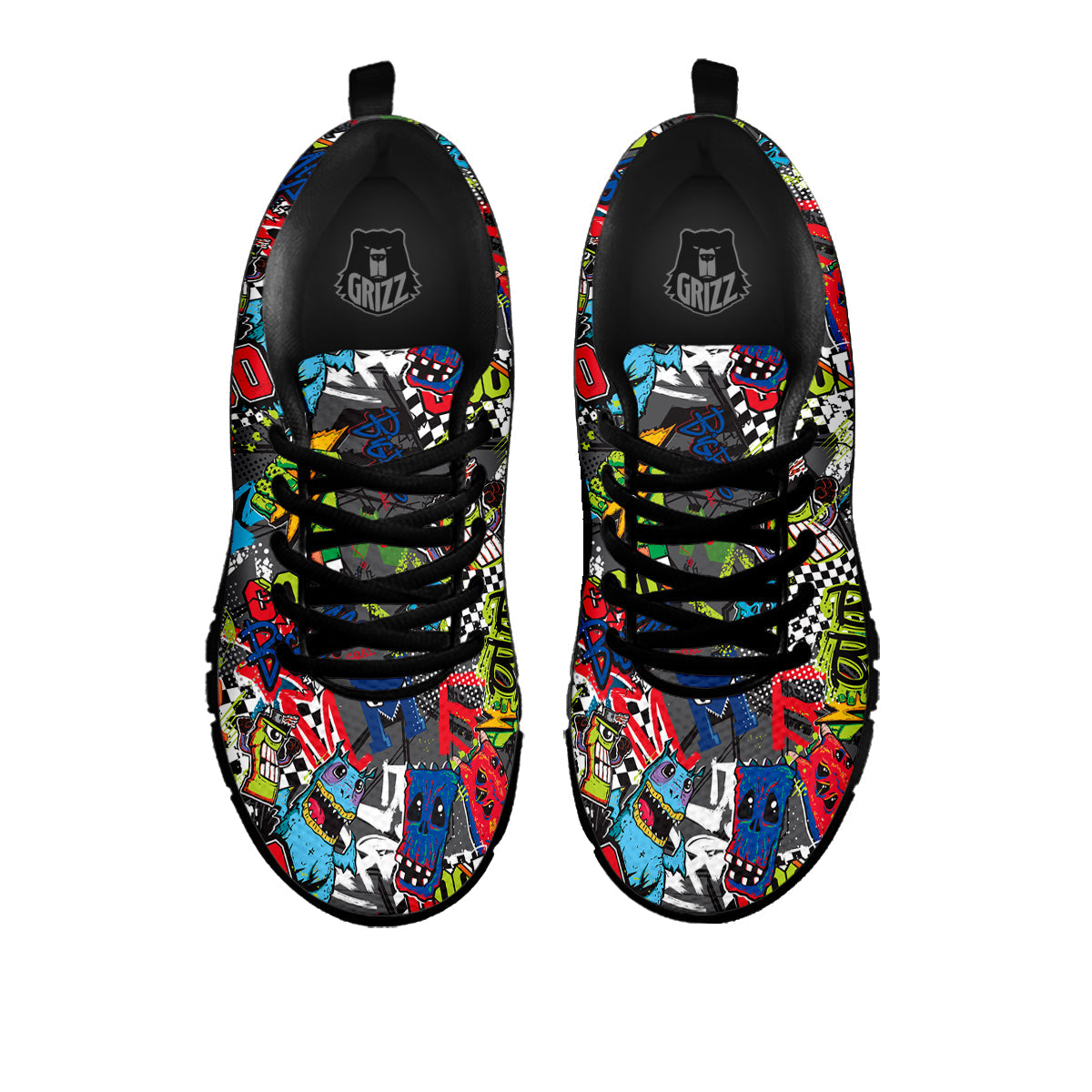 Comics Monsters Graffiti Print Pattern Black Sneaker-grizzshop