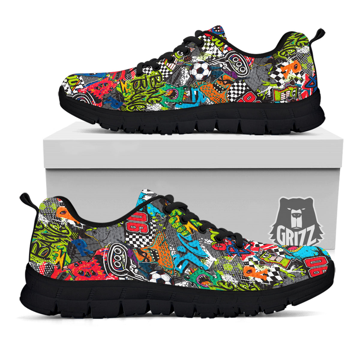 Comics Monsters Graffiti Print Pattern Black Sneaker-grizzshop