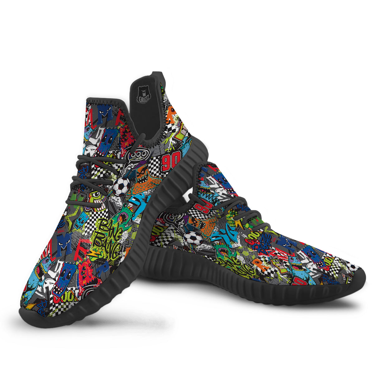 Comics Monsters Graffiti Print Pattern Black Walking Shoes-grizzshop