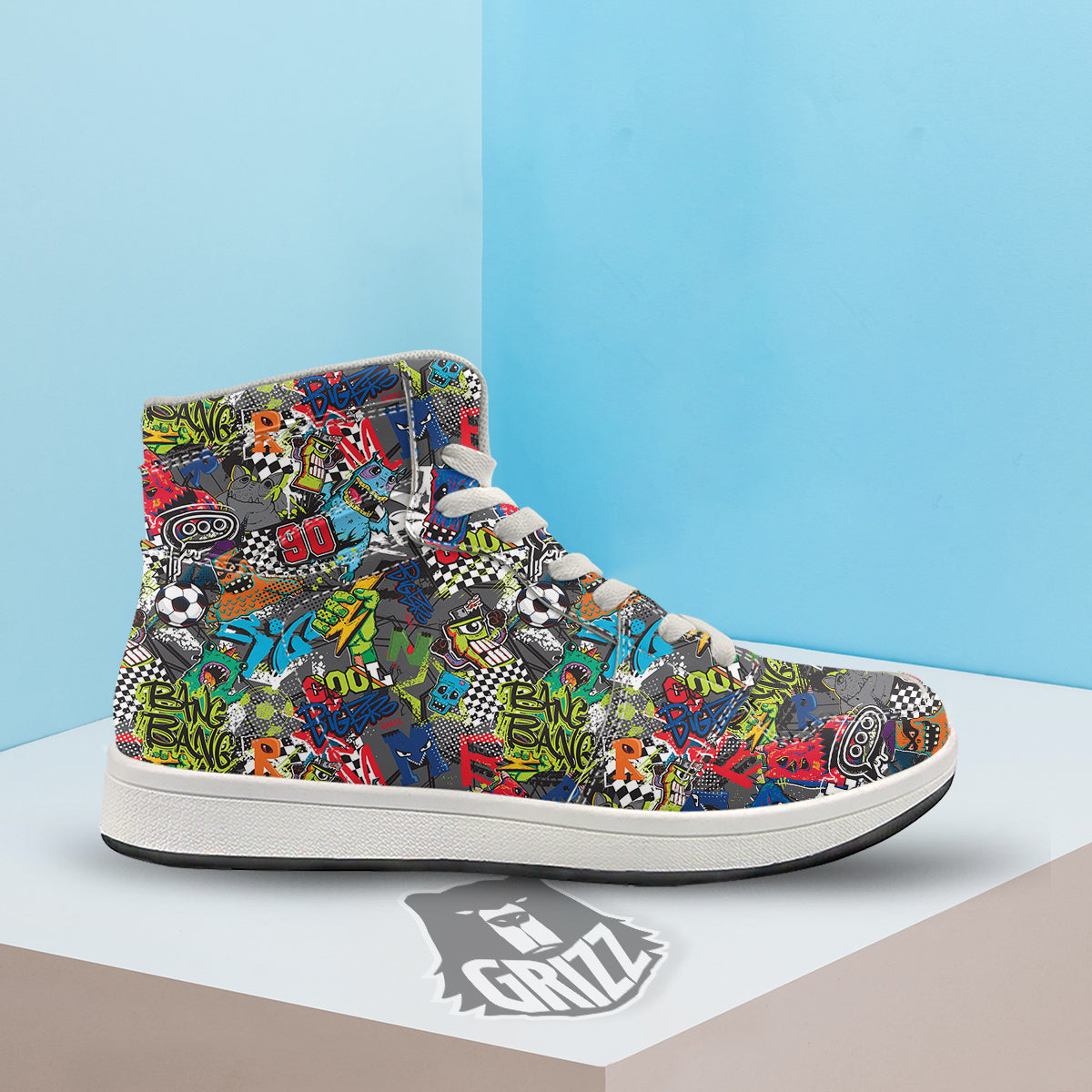 Comics Monsters Graffiti Print Pattern High Top Sneakers-grizzshop