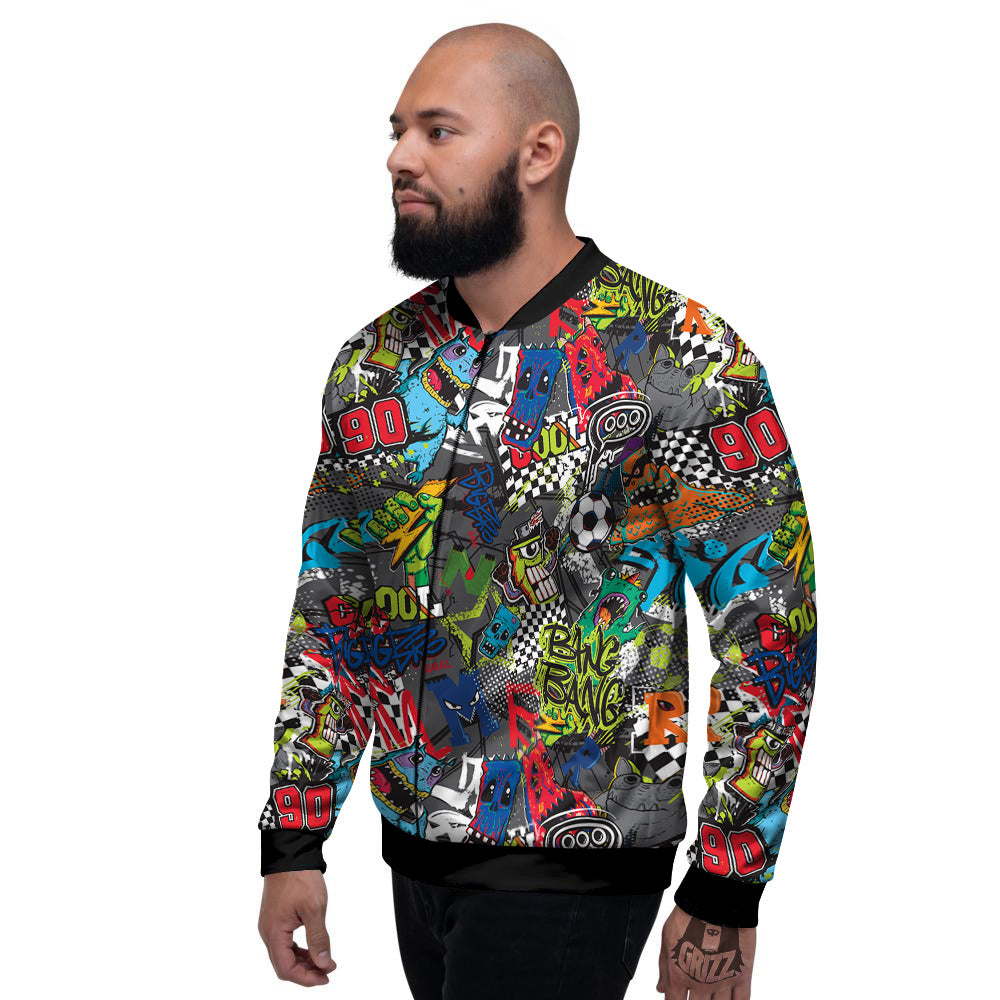 Comics Monsters Graffiti Print Pattern Men's Bomber Jacket-grizzshop